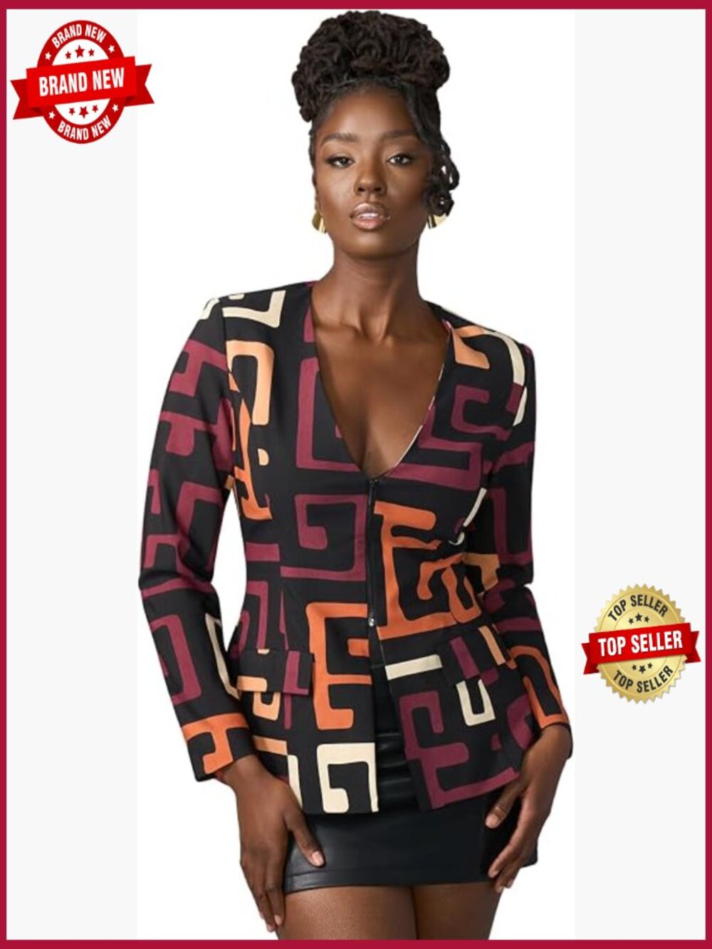 Women's Zip-Up Blazer – African Print Stretch Suit Jacket